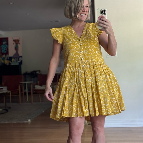 Cleobella Dresses & Skirts - Cleobella Yellow Gold Zia Organic Cotton Size Medium Pattern Short Sleeve Dress